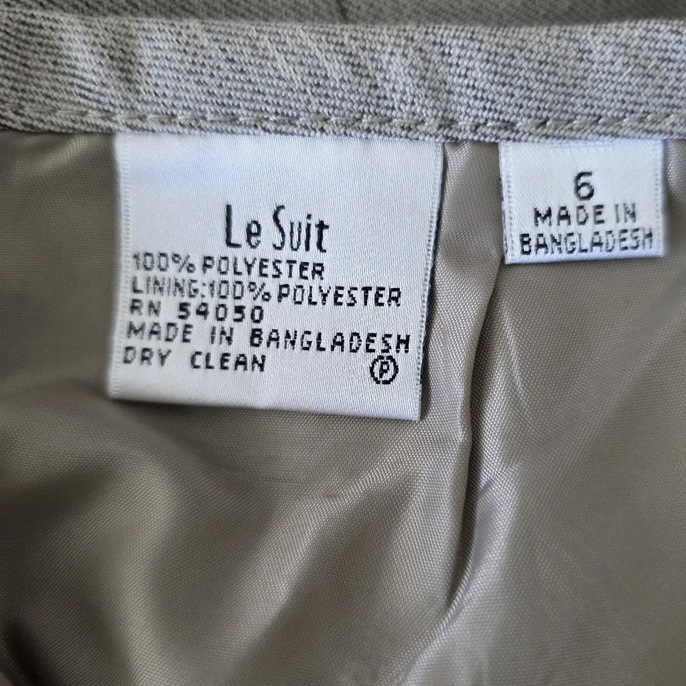 LeSuit Three Button Jacket & Skirt Suit Set Neutral Tan Beige Gray Weave Sz 6 - Picture 12 of 16
